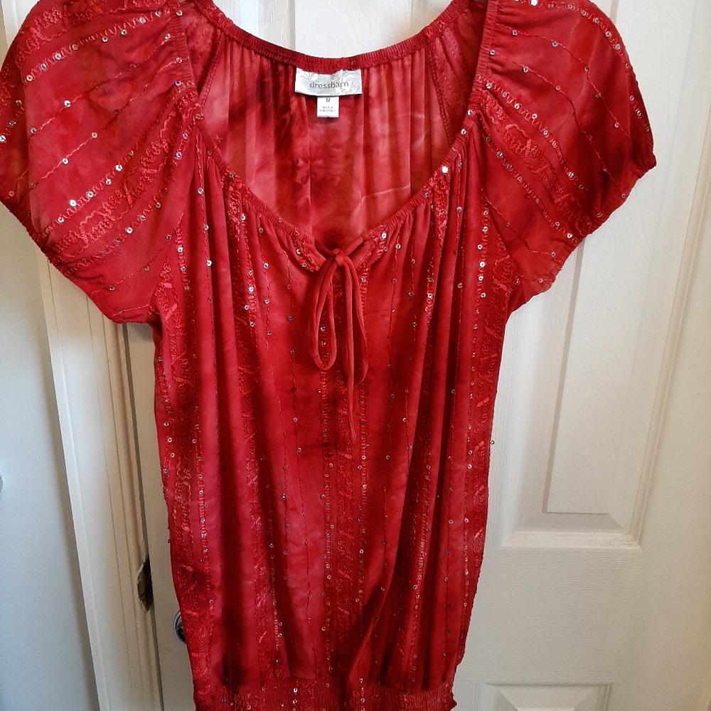 Red tye dye shirt with sequins